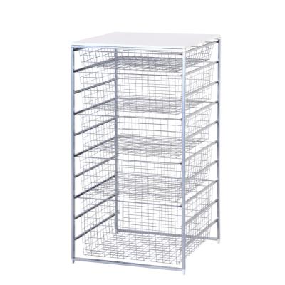 China Single Sided 4 Sliding Basket Set Powder Coating Wire Storage Basket Organizer Mesh Basket Shelving Organizer for sale