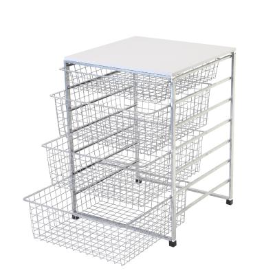 China Free Standing Metal Wire Pull Out Vegetable Storage Basket Kitchen Fruit Drawers Storage Shelf Rack for sale