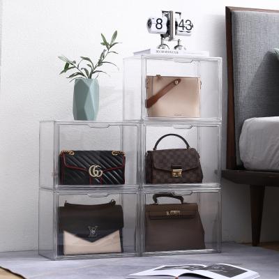 China Dustproof Magnetic Clear Lady Bag Viable Clear Plastic Stackable Organizer Shoulder Storage Box Bins Handbag Showcase for sale