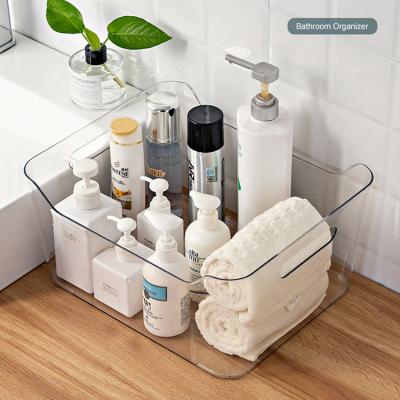 China Viable Clear Bathroom Cabinet Refrigerator Storage Container Clear Cosmetic Bins Small Acrylic Box With Handle for sale