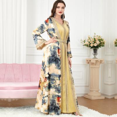 China Anti-Shrink Women's Loose Robe Dress Maxi Kaftan Satin Women Dresses Ladies Muslim for sale