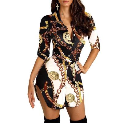 China Latest Autumn Winter Printed Shirt Dress Butterfly Design Dress Anti-wrinkle Fashion Women's Casual Sexy Dress for sale