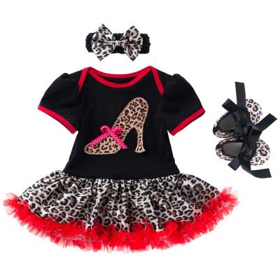 China European baby birthday casual romper outfits leopard tutu skirt set kids dress dress clothes for sale