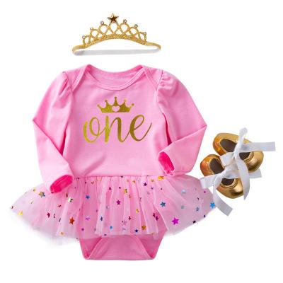 China 1st Birthday Babies Romper Dress Letter Print Casual Outfits Long Sleeve T-Shirts for sale