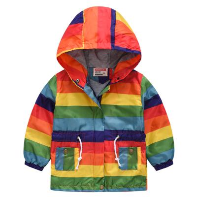 China Spring Striped Autumn Kids Coat Hooded Jacket Anti-wrinkle Rainbow Jacket Drop Shipping Girls Boys for sale