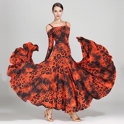 China YF-S9043 Viable Modern Leopard Braces or Maple Leaf Dress Women Tango Dance Dress Ladies Dancewear Ballroom CostumeParty Waltz Dress for sale