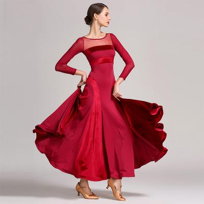 China YF-S9047 Viable Velvet Women's Transparent Stitching Adults Ladies Dancing Dress Waltz Tango Ballroom Costume Evening Dress for sale