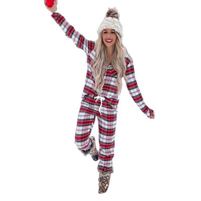 China QUICK DRY Christmas Stripe Printed Long Sleeve Pajamas Home Use Casual Suit Ladies Christmas Pajamas for sale