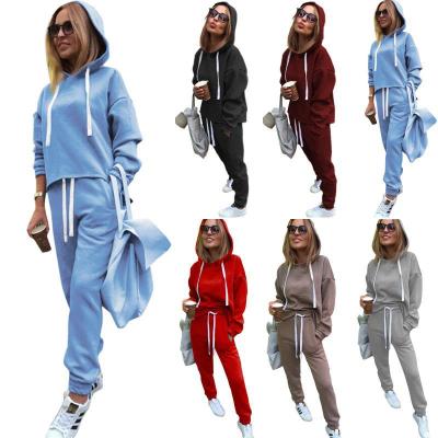 China Hot Selling Casual Women's Fashion Hooded Sweater Solid Color Suit Breathable Sweatpants And Hoodie Set for sale