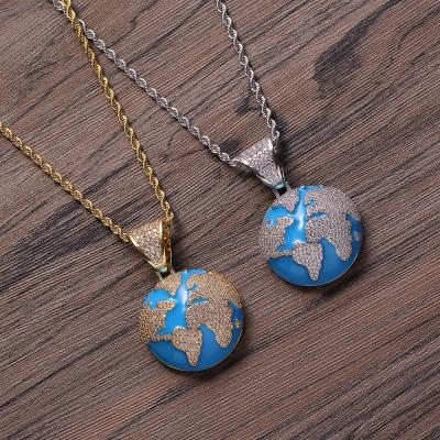 China BOHEMIA Hip Hop Jewelry Earth Ocean Drop Oil Zircon Necklace Euro American Filled Zirconium Hip Hop Punk Jewelry for sale