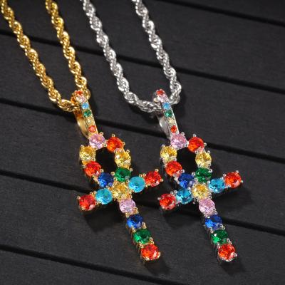 China European and American BOHEMIA retro pendant fashion cross anka zircon color jewelry new hip hop men's necklace for sale