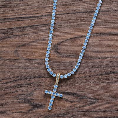 China Anka Normal Cross Pendant Copper Blue Zircon Necklace Euro-America Hip Hop Sea Trendy Jewelry for sale