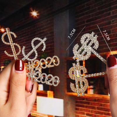 China Unique Fashion Rhinestone Letter Hair Clips Silver Gold Hair Clips Women Hair Accessories for sale