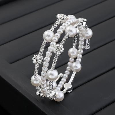 China 2021 Durable Diamond Luxury Pearl Bracelet Wrap Bracelet Multi-Layer Pearl Diamond Bracelet for sale