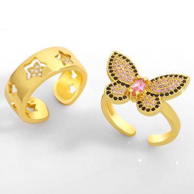 China Durable Butterfly Star Ring Micro-Inset Zircon Ring Female Tide Personality Index Finger Ring Open for sale