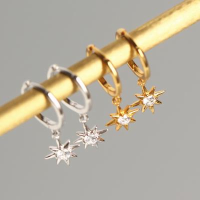 China New Designs Durable 925 Silver Diamond Crystal Tiny Small Pendants Cubic Zirconia Circle Earrings With Star for sale