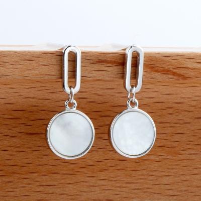 China Durable S925 Sterling Silver Geometric Round Shell Earring Stud Mother Shell Earring Pendant for sale