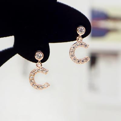 China Durable S925 Sterling Silver Single Diamond Set 26 Sweet Letter Stud Earrings Tiny Stud Earrings for sale