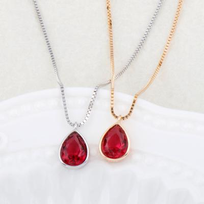 China FASHIONABLE S925 water drop necklace temperament clavicle chain light luxury sterling silver retro woman red for sale