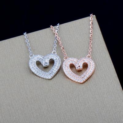 China French Luxury Three-Dimensional Heart Shaped Clavicle Chain Hollow Light S925 Sterling Silver Full Love Diamond Necklace FASHIONABLE for sale