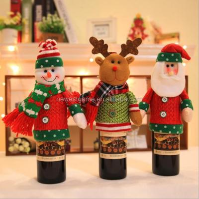 China Cloth Christmas Home Furnishings Christmas Red Wine Bottle Set Christmas Doll Champagne Bottle Set Decoration 24*19cm 46g for sale