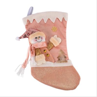 China Decorative Christmas Stocking Ornaments Pink Hanging Tree Sock Cloth Xmas Hanging Gift for sale