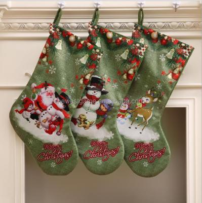 China Green Cloth 47cm Christmas Socks Christmas Stocking Printing Hotel Bar Party Mall Christmas Hanging Stocking for sale