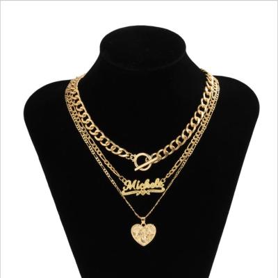 China European and American geometry necklace multilayer brand Cuba necklace punk hiphop pendant jewelry for sale