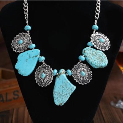 China BOHEMIA Turquoise Trendy Necklace Bohemian Style Women's Inlaid Stone Necklace Vintage Pendant Chain for sale