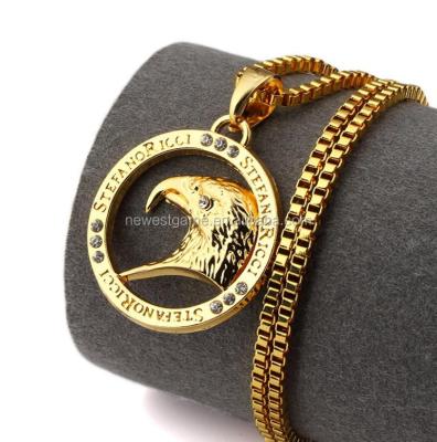 China Hiphop Eagle Necklace Fashion Jewelry 18k Gold Plated Chain Design 60cm Punk Rock Filling Pieces Men for sale