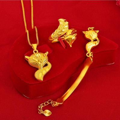 China Vintage Animal Shape 24k Gold Jewelry Set Gift Resizable Birthday Wedding Bracelet Necklace Women's Rings Female Gold Filled for sale