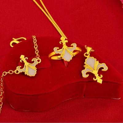 China Cute 24k Gold Jewelry Set Women's Rings Necklace Bracelet Wedding Anniversary Gift Female Resizable Gold Filled for sale