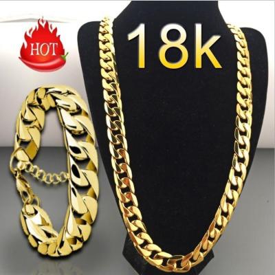 China Hiphop Jewelry 18k Real Gold Plated 6mm Restrictor Necklace Gold Filled Miami Cuban Link Stainless Steel Chain For Men's Bracelet for sale