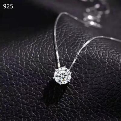 China Korean Casual/Sporty Shinny Box Chain Jewelry 925 Sterling Silver Crystal Necklace Geometric Zircon Round Pendant Necklace For Women for sale