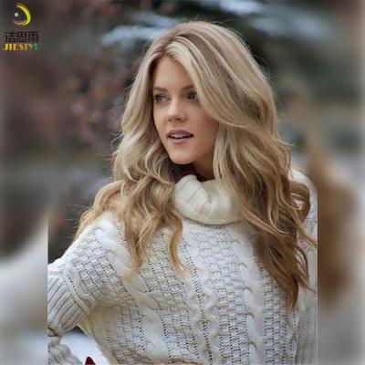 China New European and American fashion wig women's long curly hair wave large chemical fiber left and right oblique sheath mid length wig for sale