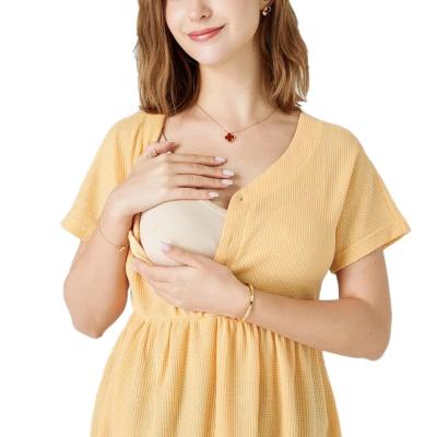 China 2022 New V-Neck Wear Nursing Wear Shorts Solid Color Pregnant Women Radiation Protection Button Closure Maternity Nursing Clothing Feeding Dress for sale