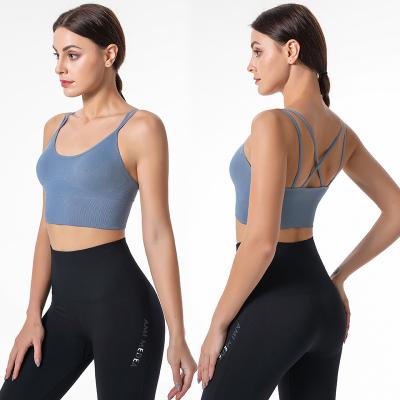 China 2022 new summer yoga cross back bra QUICK-DRY sports double layer moisture absorption Quick-drying sports wireless underwear for sale