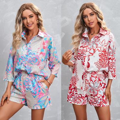 China 2022 New Printed QUICK DRY Women 3/4 Sleeves Shorts Casual Loose Outfit for sale