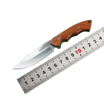 China Hot Selling Easy Carry Wooden Handle Stainless Steel Knife Brushed Metal Fixed Blade Knives for sale