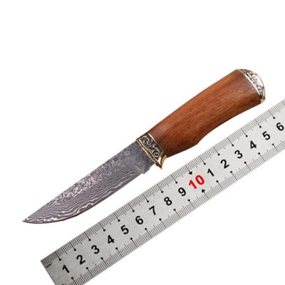 China Beautiful Handmade Non-variable Woodland Damascus Blade Hunting Camping Fixed Knife for sale