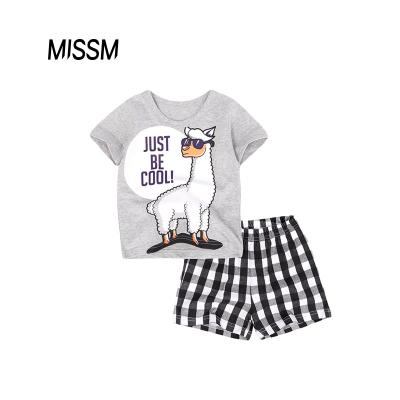 China Lovely MISSM Casual Alpaca Summer Print T-shirt And Shorts Kids Clothing Sets Boys Girls Outfits Clothing Sets for sale