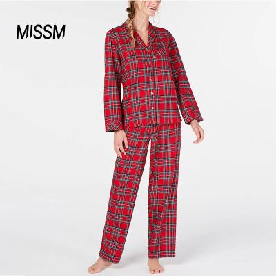 China Women's Breathable Stewart Plaid Cotton Long Pants Family Pajamas Women Sleepwear Matching MISSM OEM Logo for sale