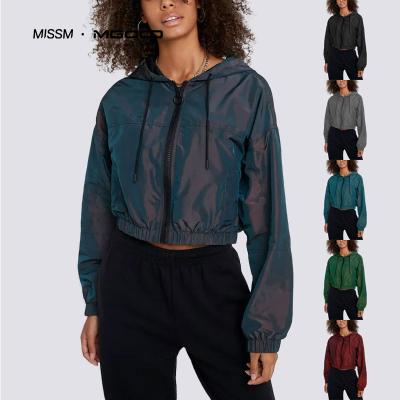 China QUICK DRY MISSM Customized Print Logo Solid Color Reflective Windebreaker Women's Crop Jacket for sale