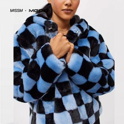 China MISSM SUSTAINABLE Customized Comfortable Logo Fully Lined Checkered Faux Fur Crop Jacket for sale