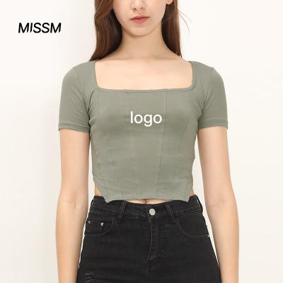 China Anti-Wrinkle MISSM Latest Design Luxury T-shirt OEM Slim Fit Square Neck Base T-Shirt for sale