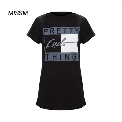 China Anti-Wrinkle MISSM custom design oversized cool short sleeve t-shirt O neck black cottont shirt dress for sale