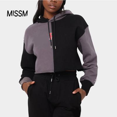 China MISSM Anti-Wrinkle Customized Women Color Block Dark Purple Rolled Edge Sportswear Solid Sweatshirt for sale