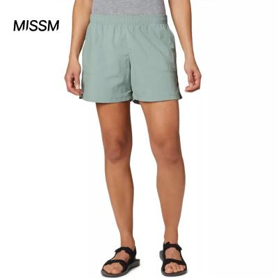 China MISSM Custom Anti-wrinkle inner drawstring nylon shorts for women with safety zipper-closed pocket adjustment summer mint classic green for sale