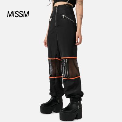 China Anti-Wrinkle MISSM Lightweight Polyester Mesh Zipper Cut Women Pants Custom Logo for sale