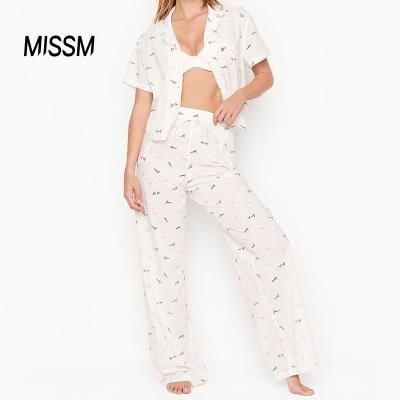 China MISSM Breathable Printed Short Sleeve Pajamas Hired OEM Custom LOGO Spandex Fashion/Cotton Ladies Household Pajamas for sale